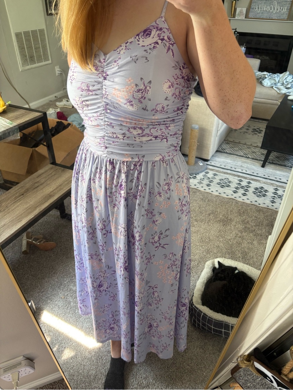 Women’s Lilac Floral Ruched Midi Wedding Dress